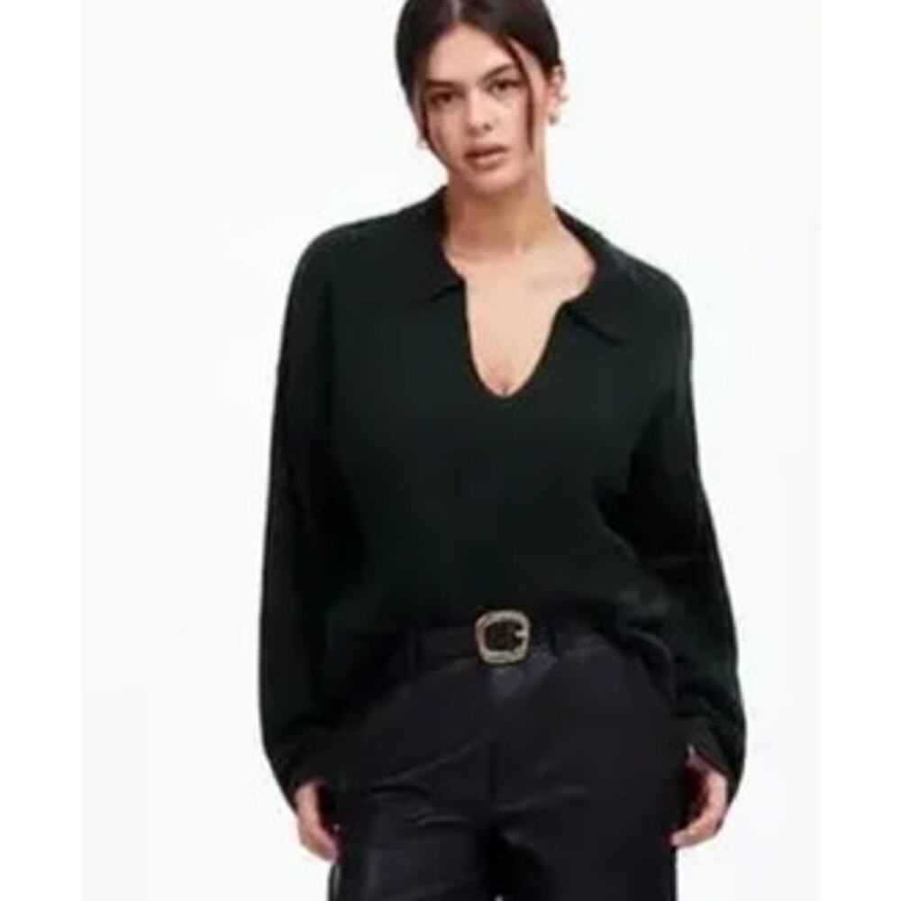 Madewell Polo Sweater Cashmere Wool Blend Dark Green NWT XXS